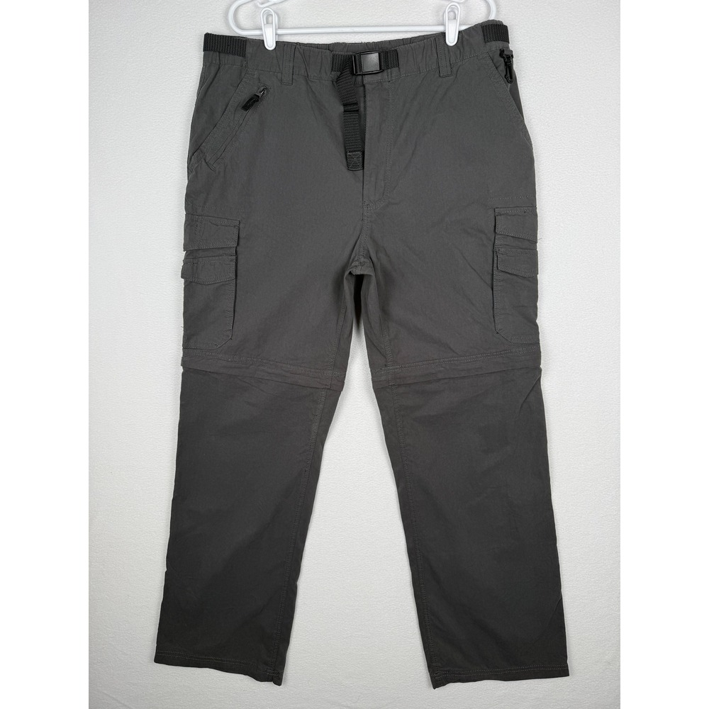 BC Clothing Cargo Pant Mens XXL x 32 Gray Belted Convertible Zip Off Hiking